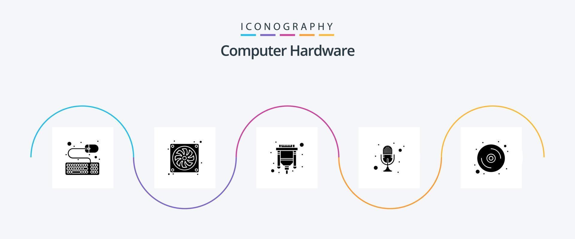 Computer Hardware Glyph 5 Icon Pack Including data. talk. connector. recorder. microphone vector