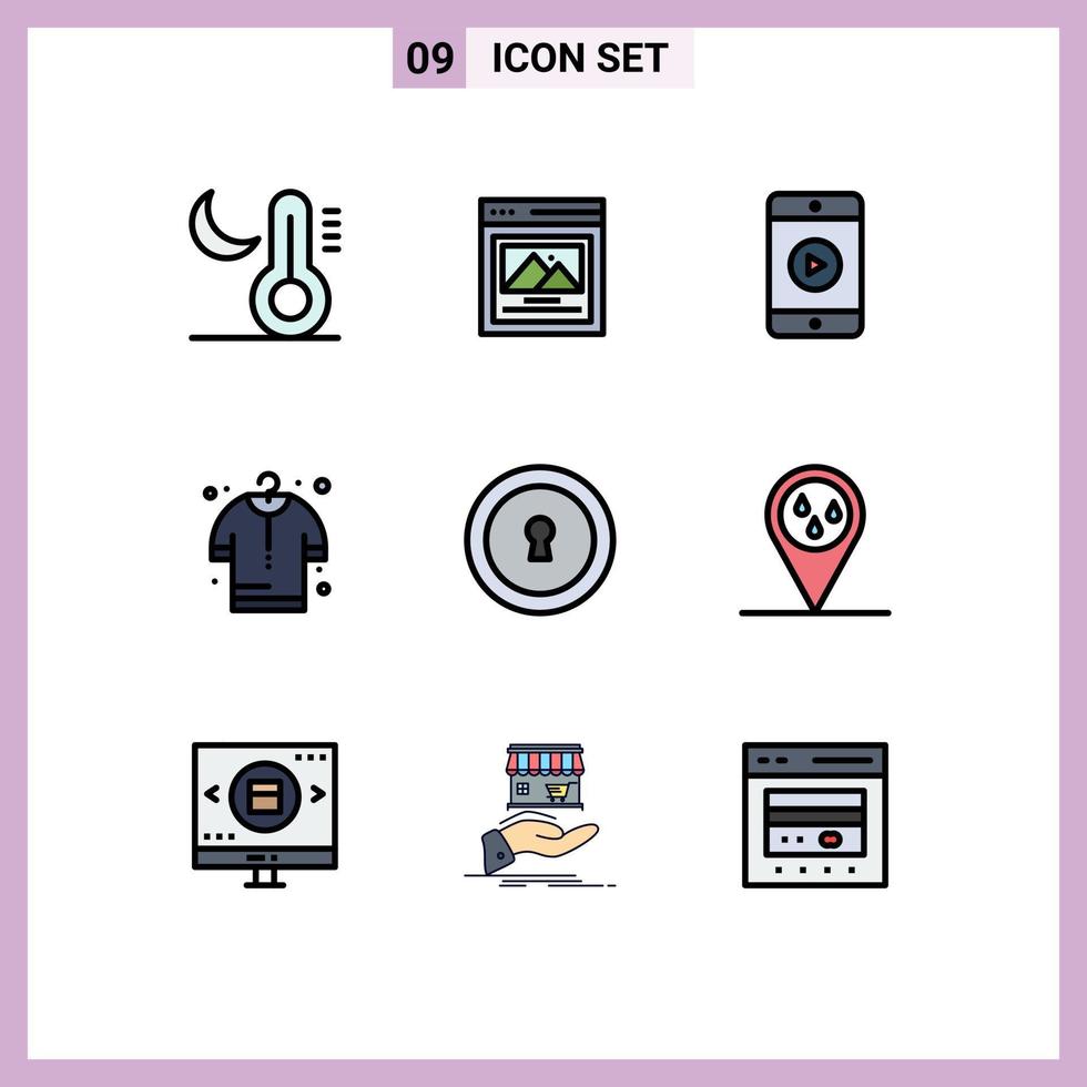 Pack of 9 Modern Filledline Flat Colors Signs and Symbols for Web Print Media such as forecast private phone keyhole cloth Editable Vector Design Elements