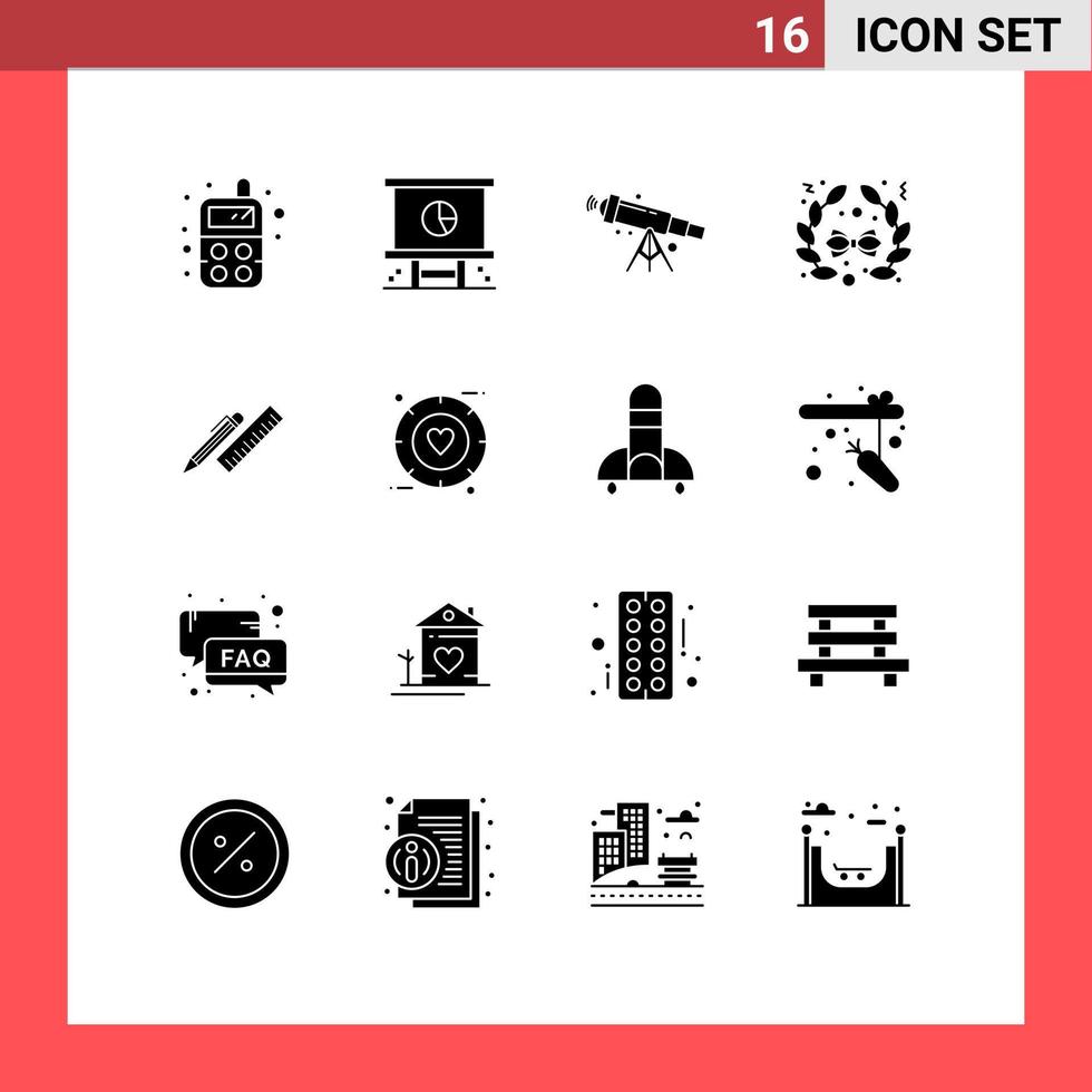 16 Universal Solid Glyph Signs Symbols of desk decoration telescope christmas zoom Editable Vector Design Elements