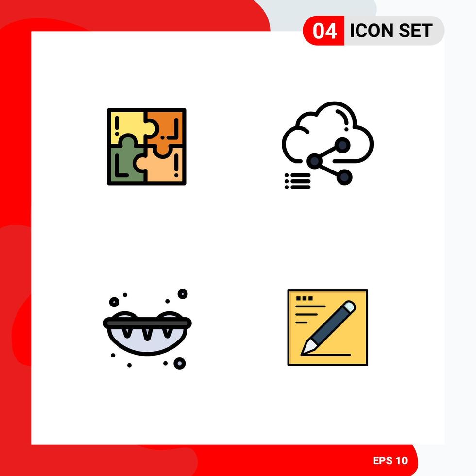 Set of 4 Vector Filledline Flat Colors on Grid for puzzle link sport cloud sweet Editable Vector Design Elements