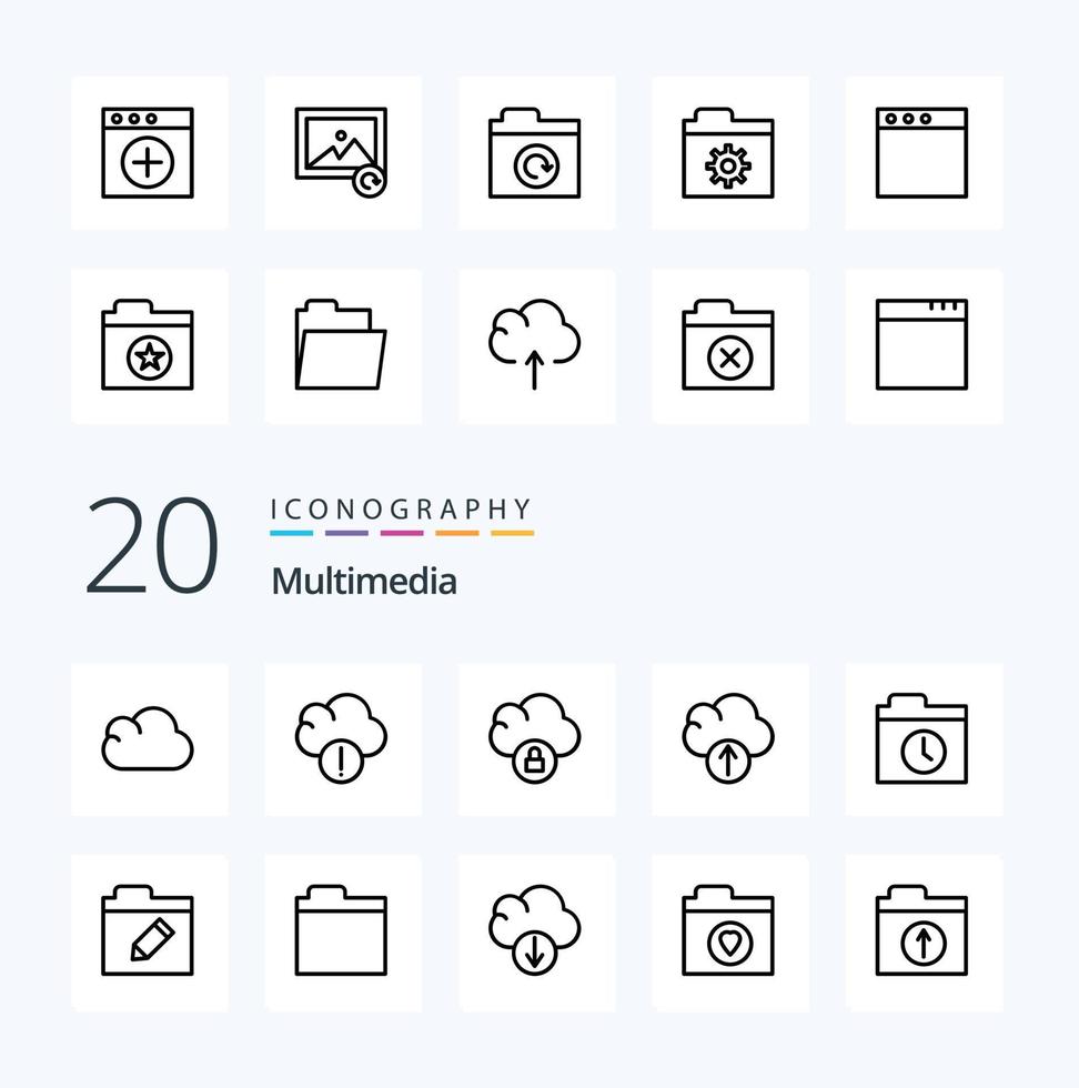 20 Multimedia Line icon Pack like restore folder lock reload image vector