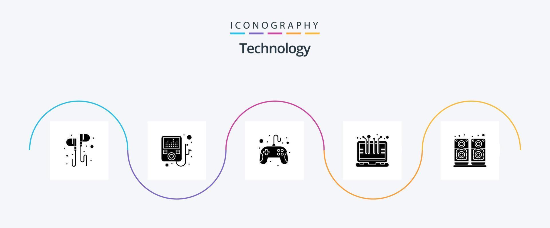 Technology Glyph 5 Icon Pack Including speaker. music. controller. laptop. computer vector