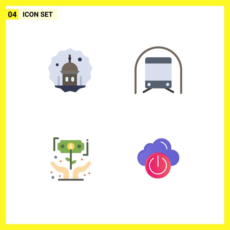 Universal Icon Symbols Group of 4 Modern Flat Icons of mosque vehicles eid subway growth Editable Vector Design Elements