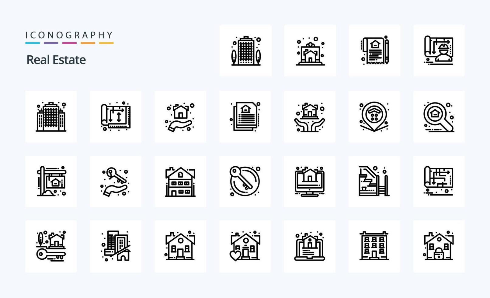 paquete de iconos de 25 líneas inmobiliarias vector