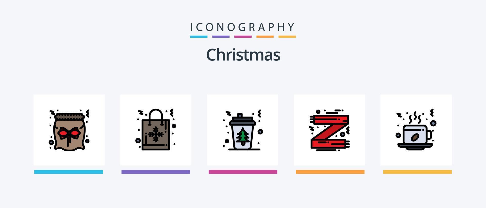 la línea navideña llenó el paquete de 5 íconos que incluye un regalo. caja. guirnalda. árbol. árbol de Navidad. diseño de iconos creativos vector