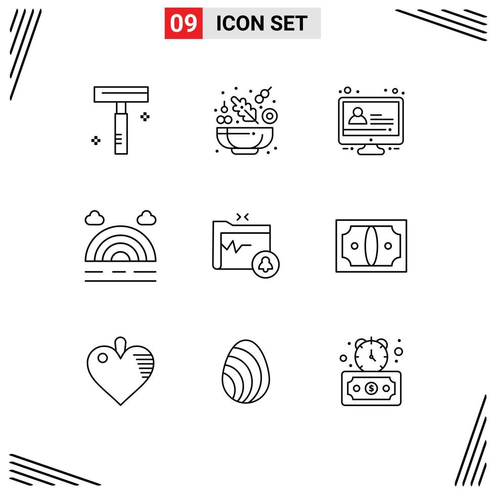 Pictogram Set of 9 Simple Outlines of business gdpr education folder weather Editable Vector Design Elements
