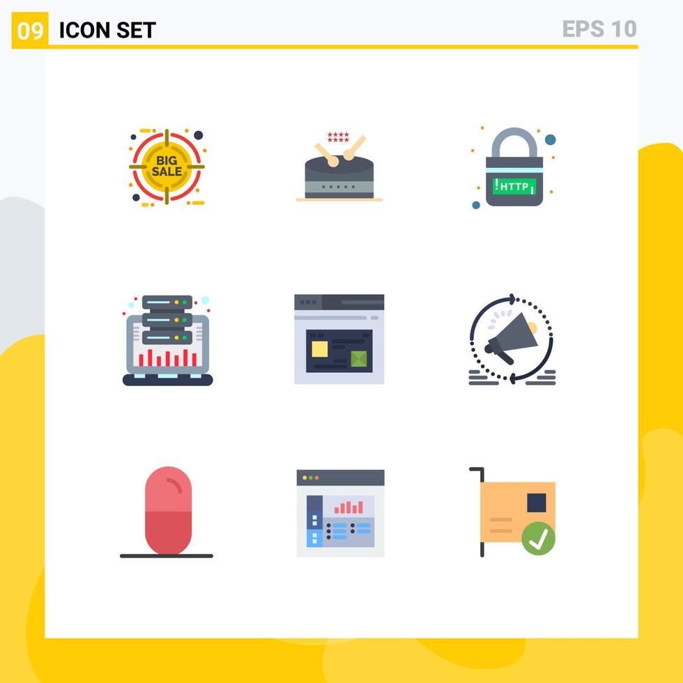 Group of 9 Modern Flat Colors Set for web hosting domain graph security Editable Vector Design Elements