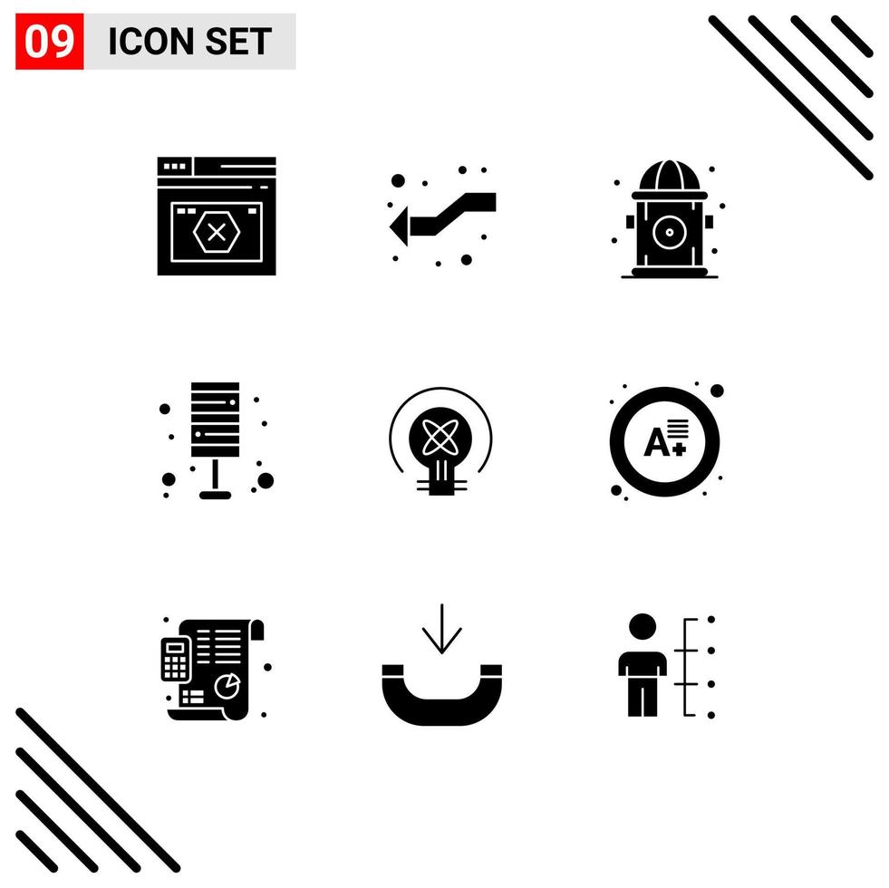 Pictogram Set of 9 Simple Solid Glyphs of bulb lamp left furniture light Editable Vector Design Elements