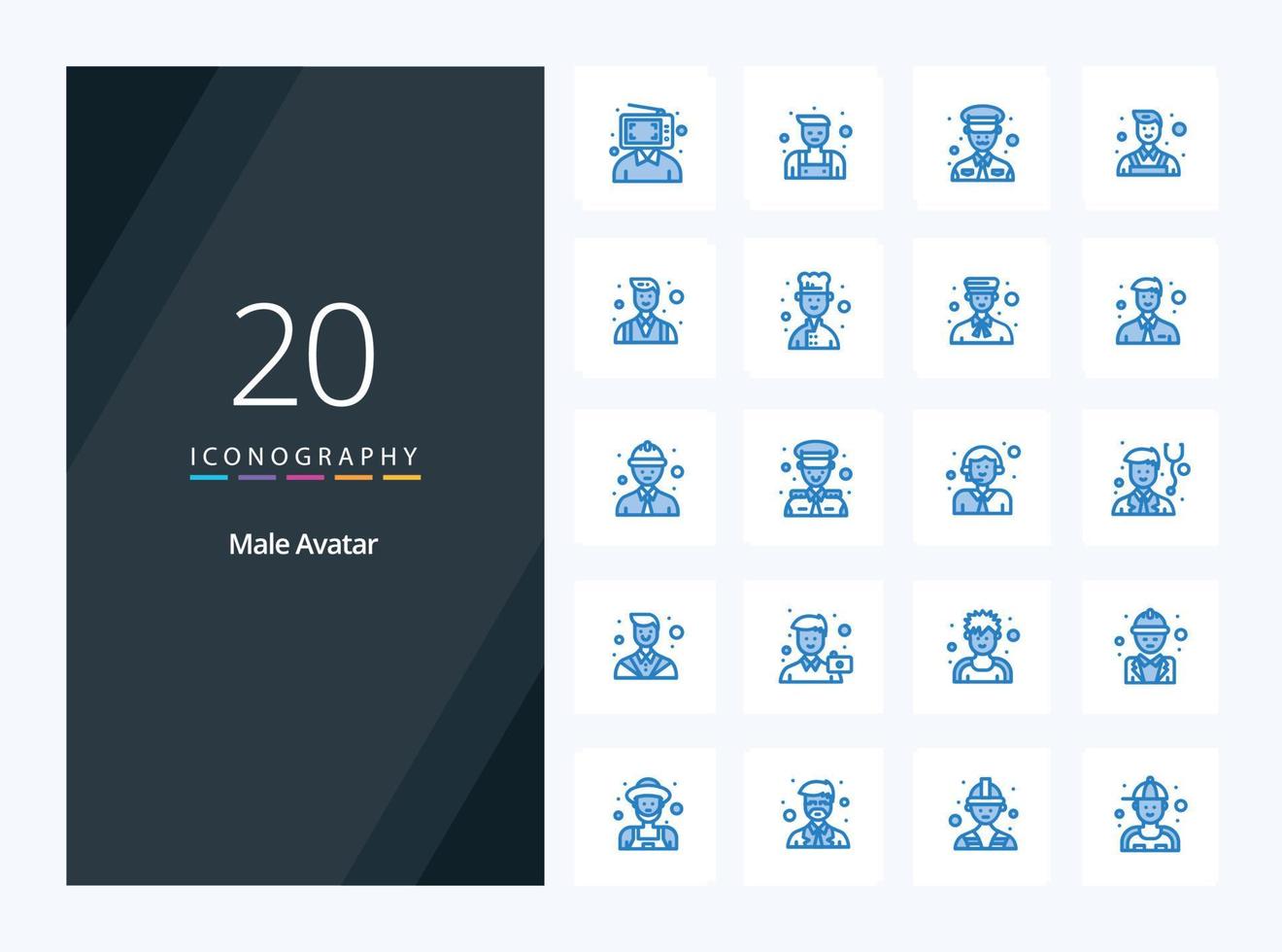 20 icono de color azul de avatar masculino para presentación vector