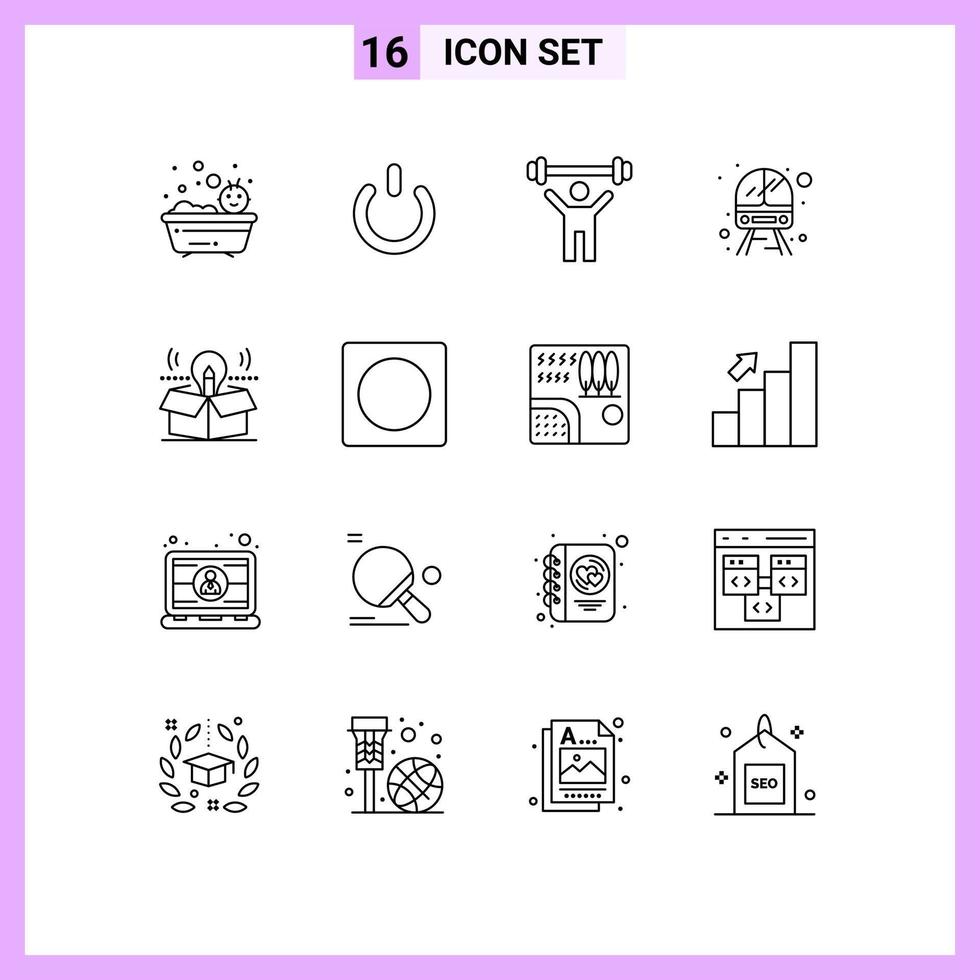 Set of 16 Modern UI Icons Symbols Signs for package vehicle fitness train public Editable Vector Design Elements