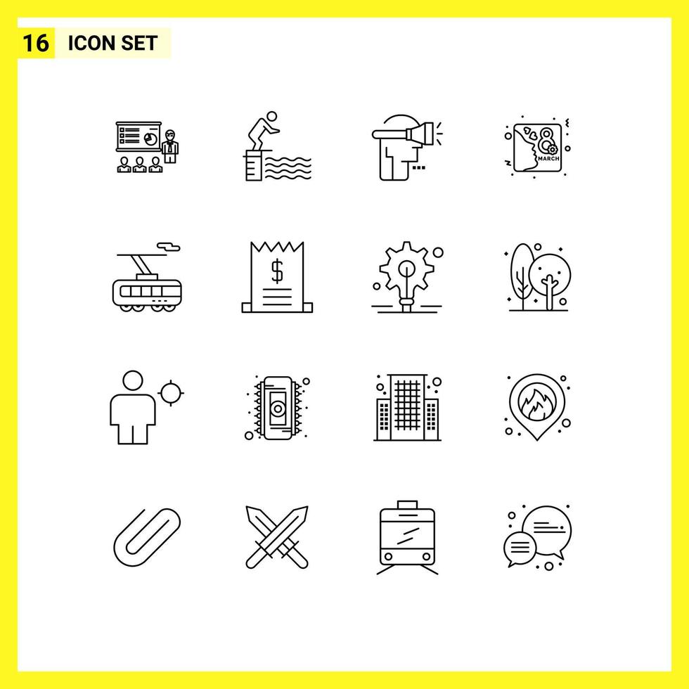 Pictogram Set of 16 Simple Outlines of day virtual reality jump technology head Editable Vector Design Elements