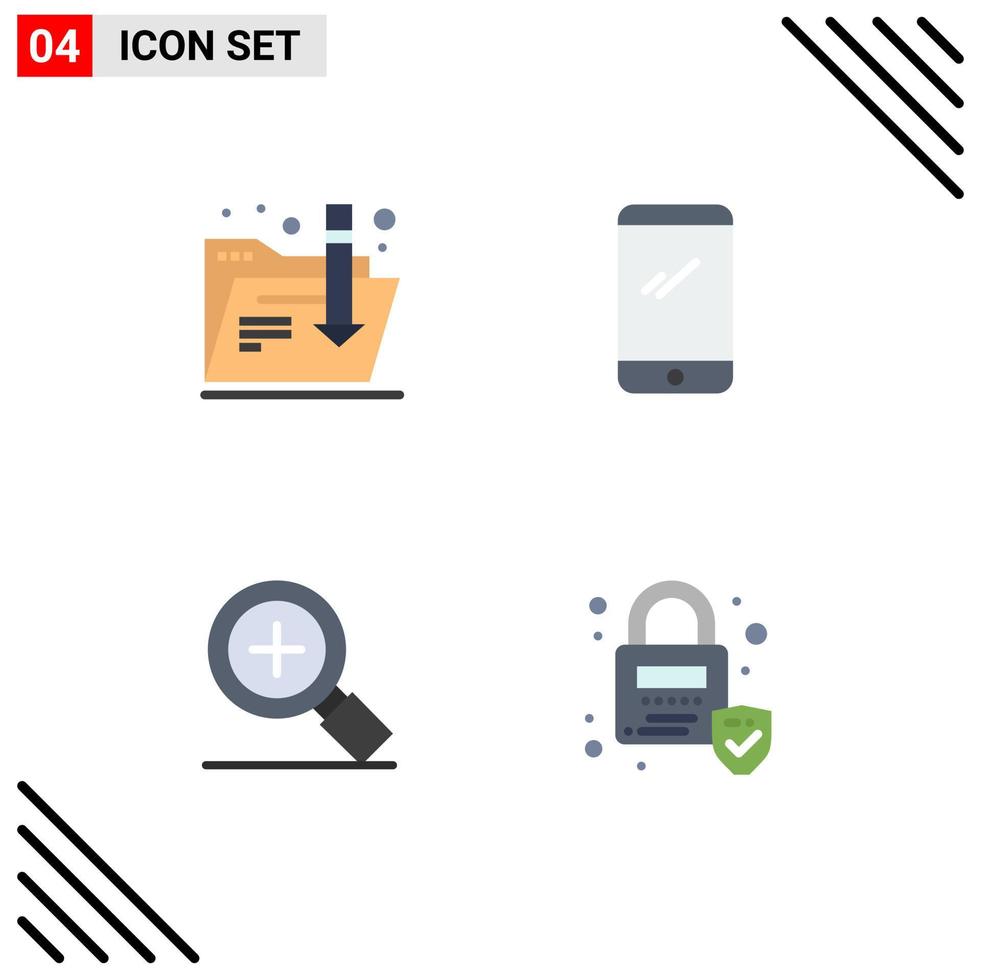 Set of 4 Vector Flat Icons on Grid for download plus phone android lock Editable Vector Design Elements