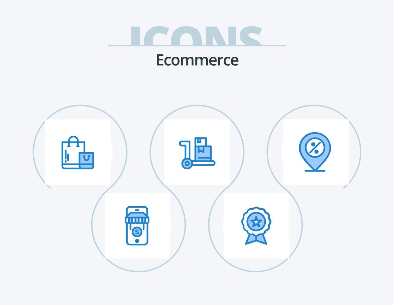 diseño de iconos de paquete de iconos azules de comercio electrónico 5. por ciento. comercio electrónico bolso. compras. carro vector