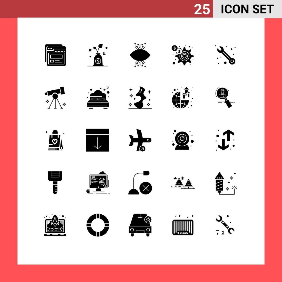 Universal Icon Symbols Group of 25 Modern Solid Glyphs of service marketing monitoring gear dollar Editable Vector Design Elements