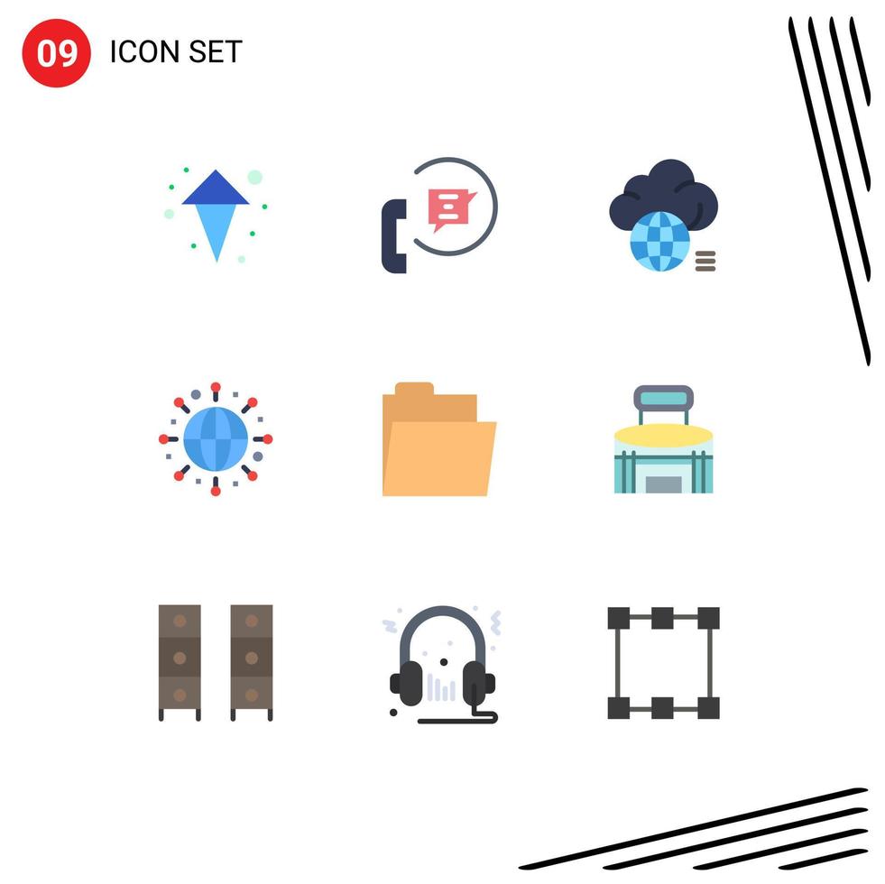 9 iconos creativos signos y símbolos modernos de carpeta mundo nube globo tecnología elementos de diseño vectorial editables vector