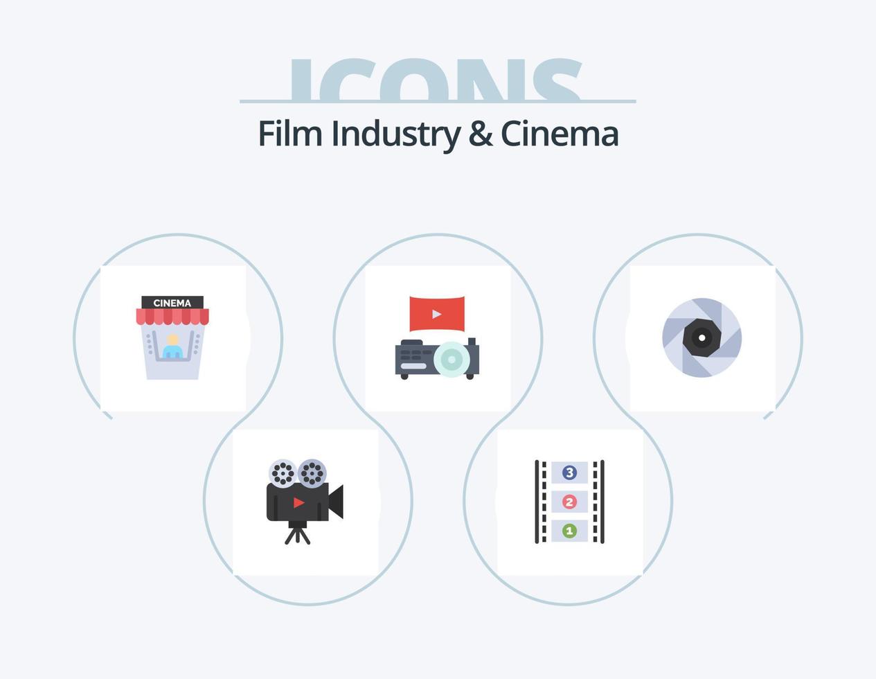 cenima flat icon pack 5 diseño de iconos. obturador. entretenimiento. película. cine. proyector vector