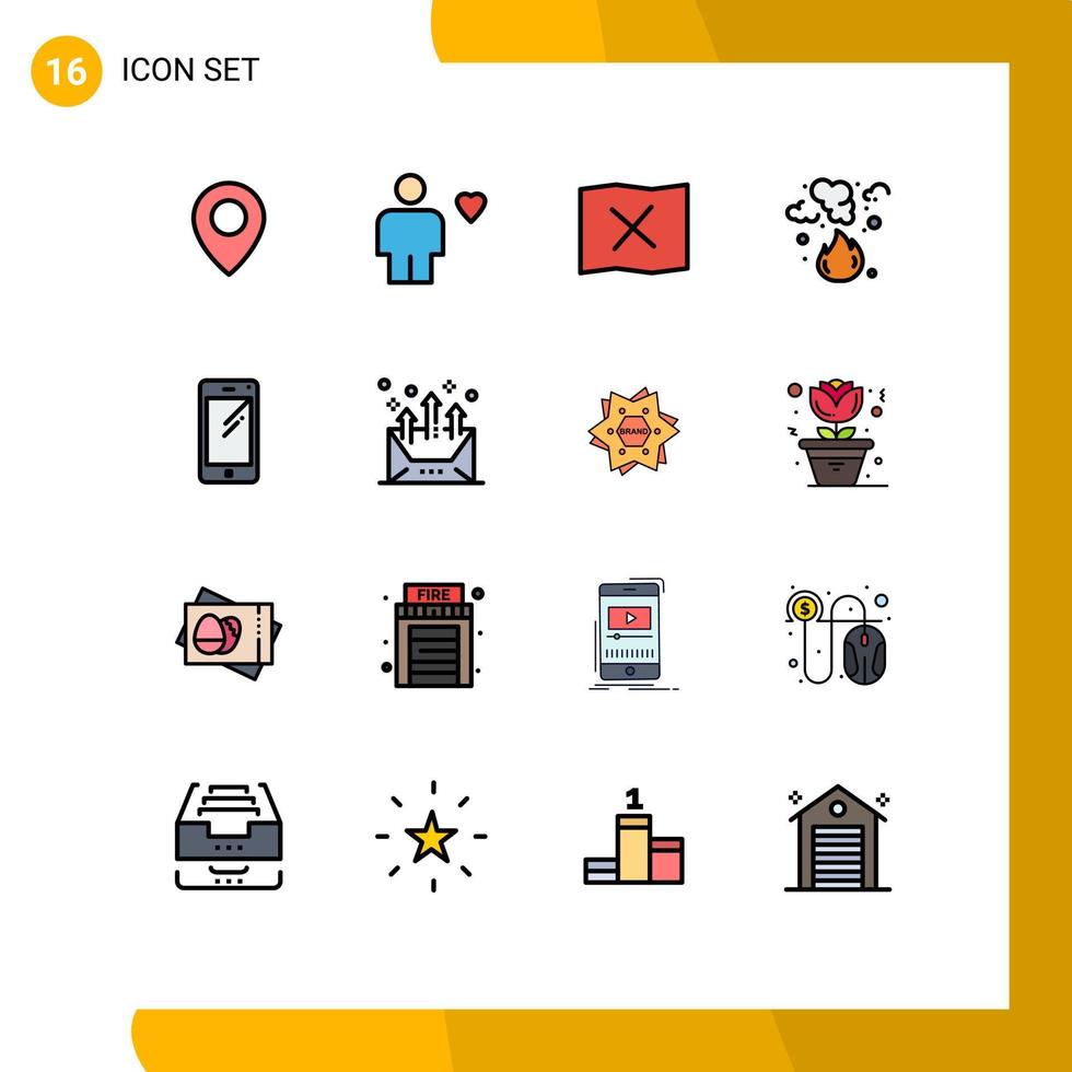 Set of 16 Modern UI Icons Symbols Signs for smart phone smoke location pollution fire Editable Creative Vector Design Elements