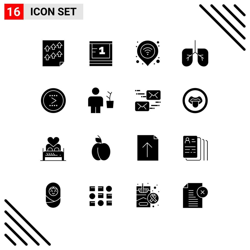 Modern Set of 16 Solid Glyphs and symbols such as circle lungs school anatomy signal Editable Vector Design Elements