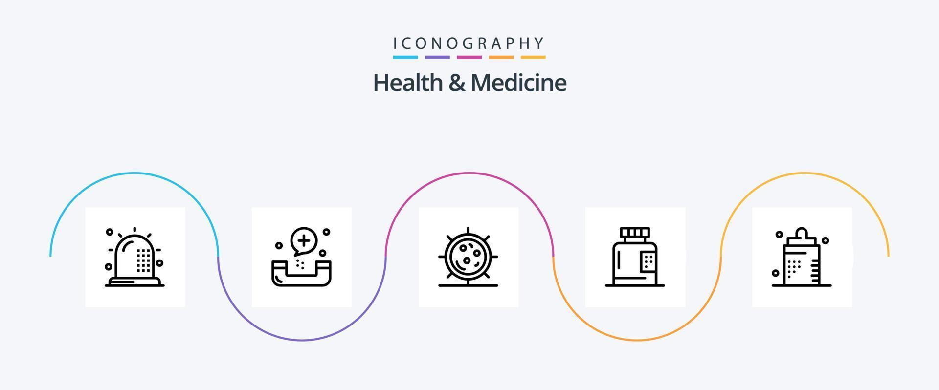 Health and Medicine Line 5 Icon Pack Including fitness. bottle. fitness. medicine. form vector