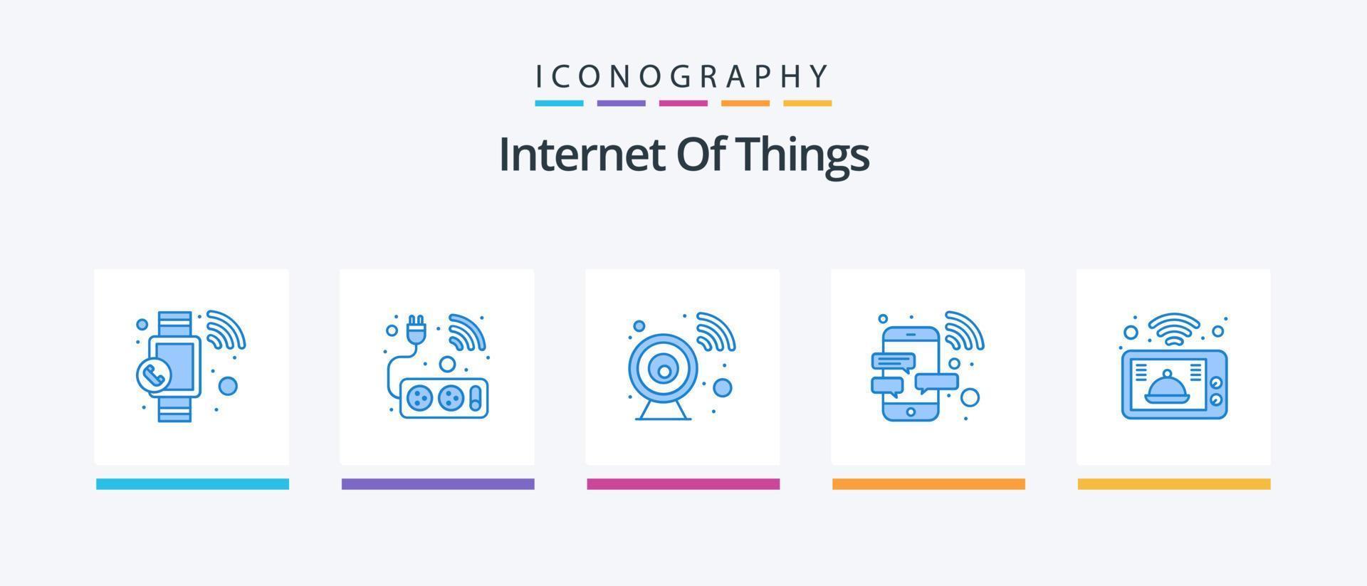 Internet Of Things Blue 5 Icon Pack Including microwave. phone. camera. message. chat. Creative Icons Design vector