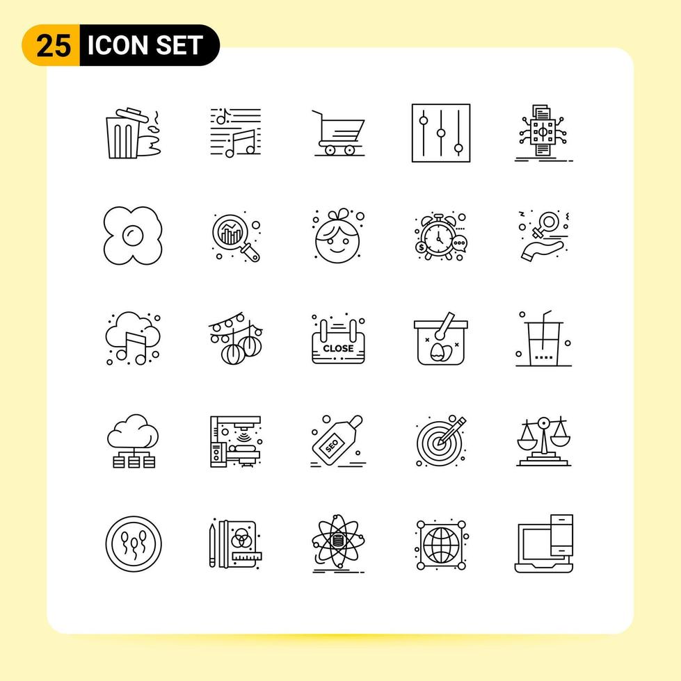 25 Universal Lines Set for Web and Mobile Applications reporting datum sound data tools Editable Vector Design Elements