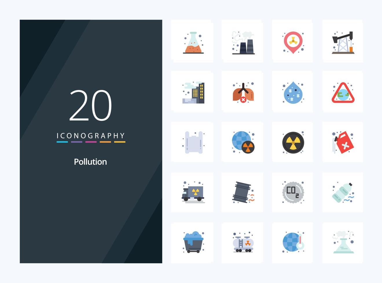 20 Pollution Flat Color icon for presentation vector