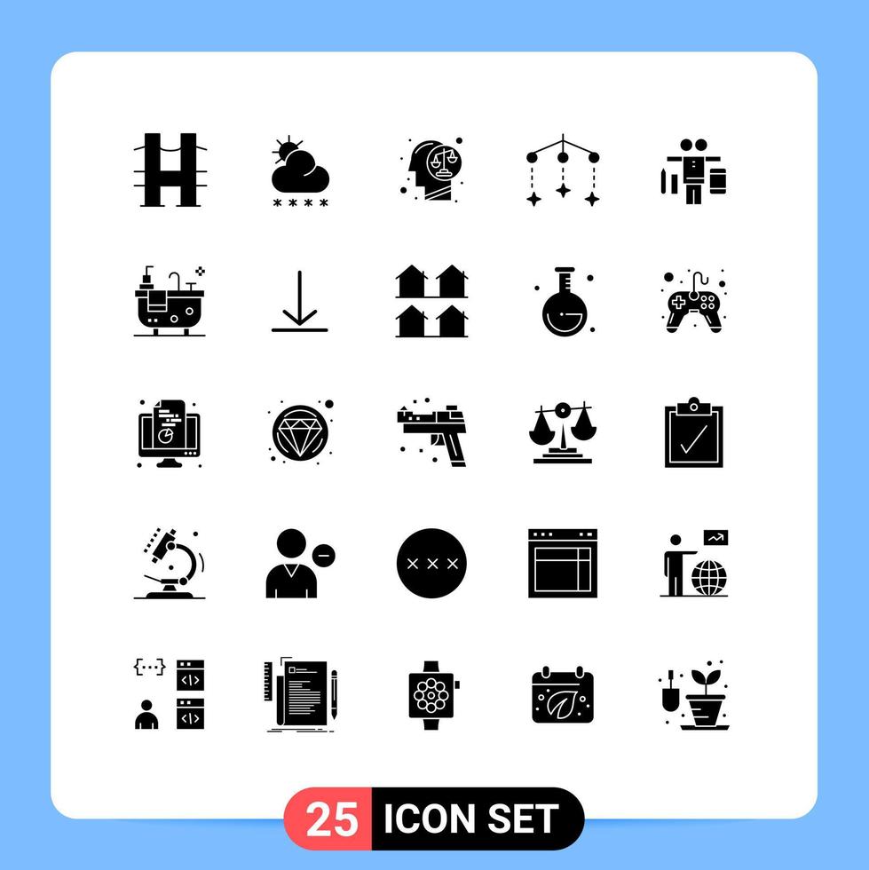 25 Universal Solid Glyph Signs Symbols of life sleep balance mobile mind Editable Vector Design Elements