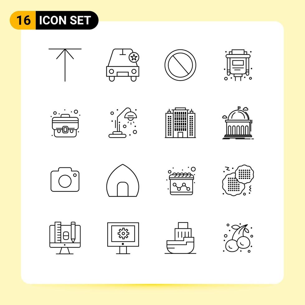 Set of 16 Vector Outlines on Grid for suitcase business deny vga cable Editable Vector Design Elements