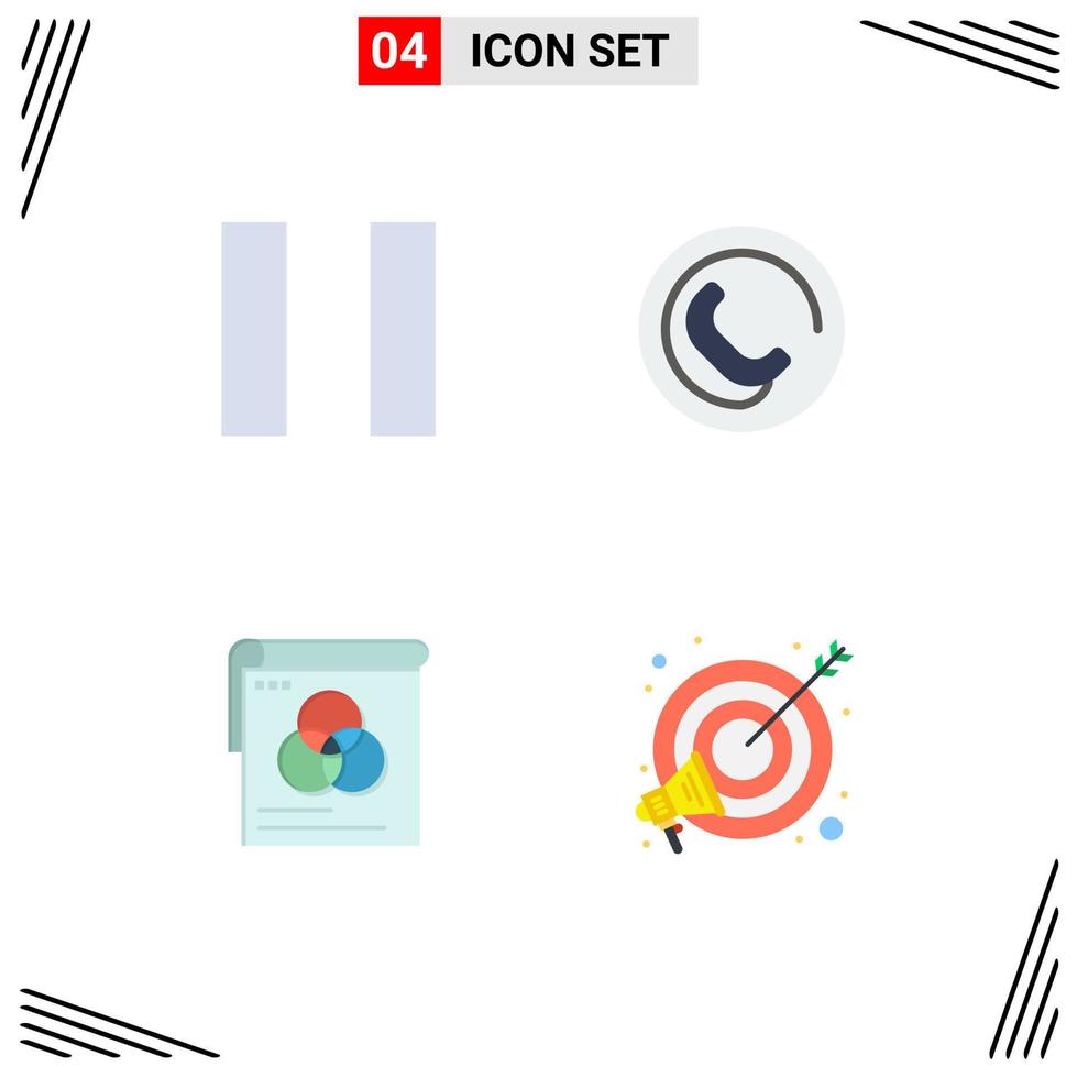 User Interface Pack of 4 Basic Flat Icons of pause target sign wallpaper marketing Editable Vector Design Elements