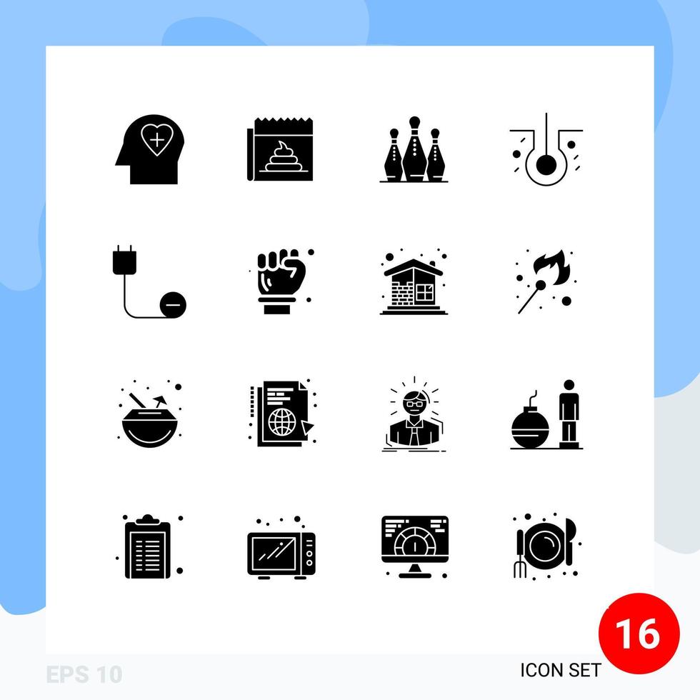 conjunto de 16 iconos modernos de la interfaz de usuario símbolos signos para el cabello enfermo del cordón bolos biología del cabello deporte elementos de diseño vectorial editables vector