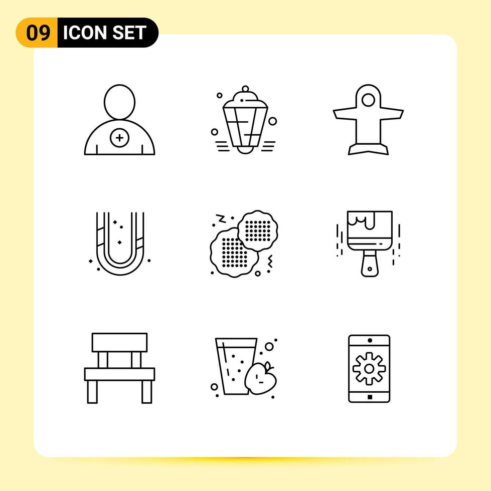 9 iconos creativos signos y símbolos modernos de alimentos, plomería, plomero, mecánico, elementos de diseño vectorial editables vector