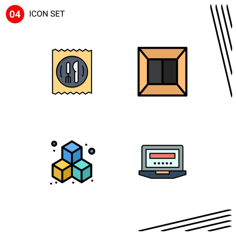 Pictogram Set of 4 Simple Filledline Flat Colors of lunch laptop table scan hardware Editable Vector Design Elements