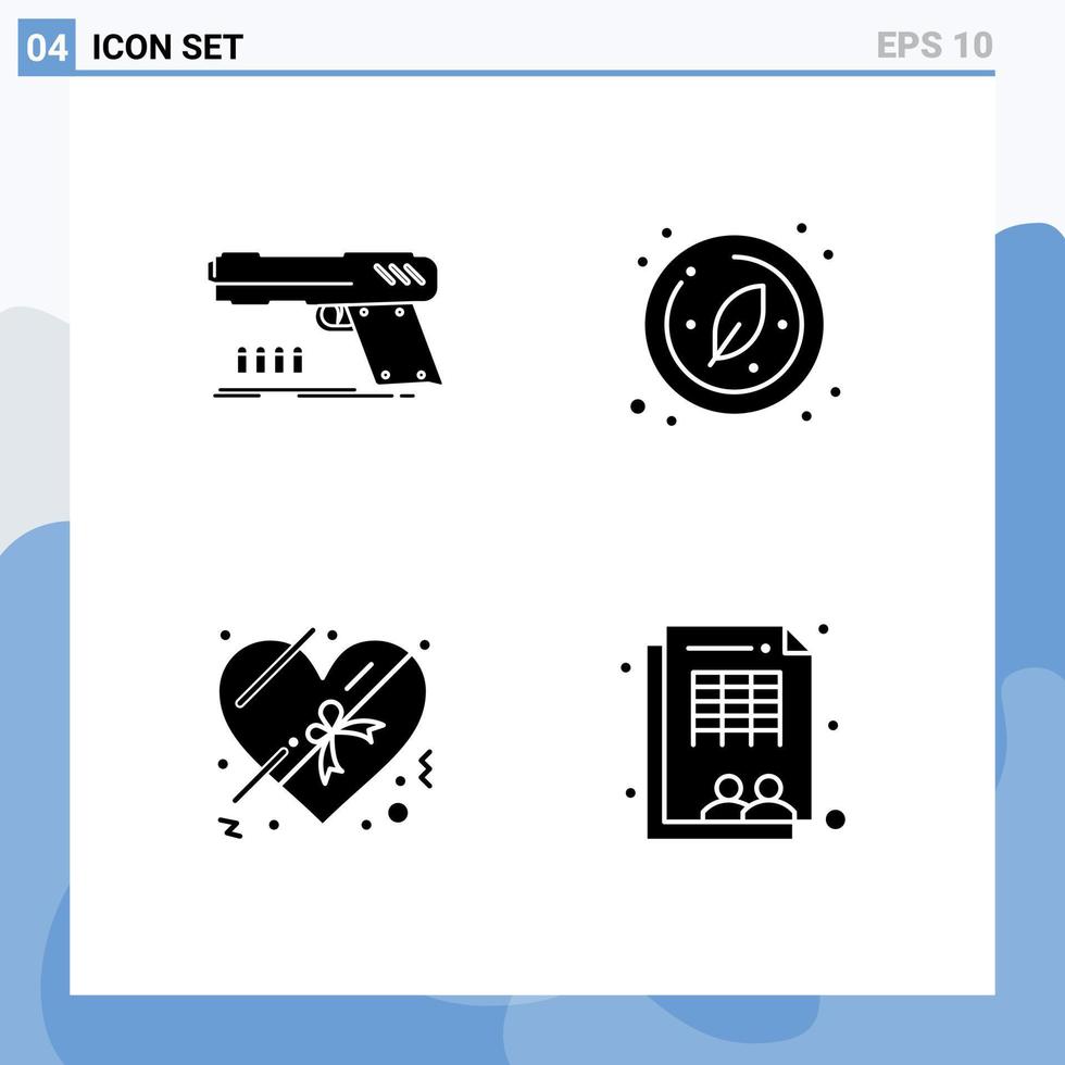 Universal Icon Symbols Group of 4 Modern Solid Glyphs of gun chocolate shooter leaf romance Editable Vector Design Elements