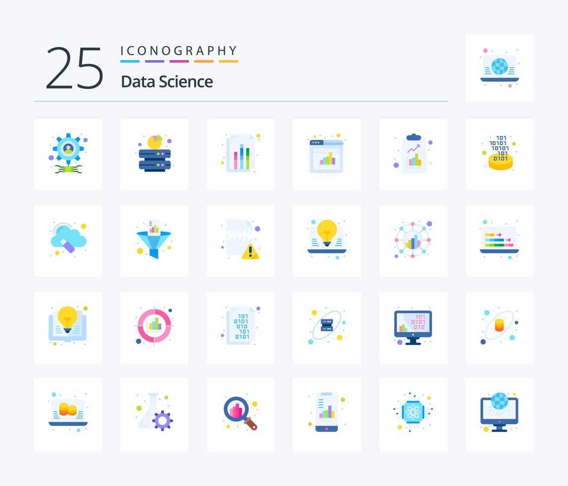 Data Science 25 Flat Color icon pack including check list. graph ...