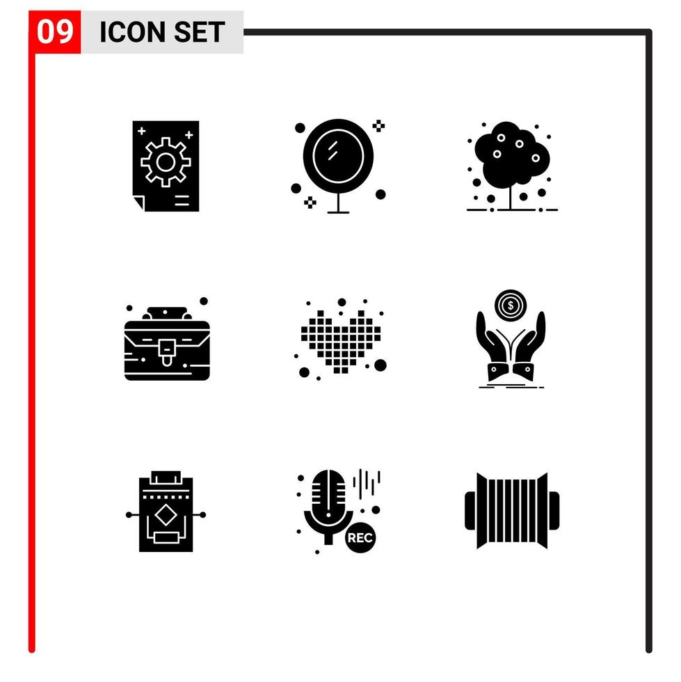 Universal Icon Symbols Group of 9 Modern Solid Glyphs of thing case mirror business case nature Editable Vector Design Elements