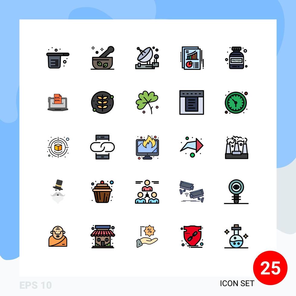 paquete de iconos de vector de stock de 25 signos y símbolos de línea para elementos de diseño de vector editables de satélite de gráfico de sopa de documento de informe