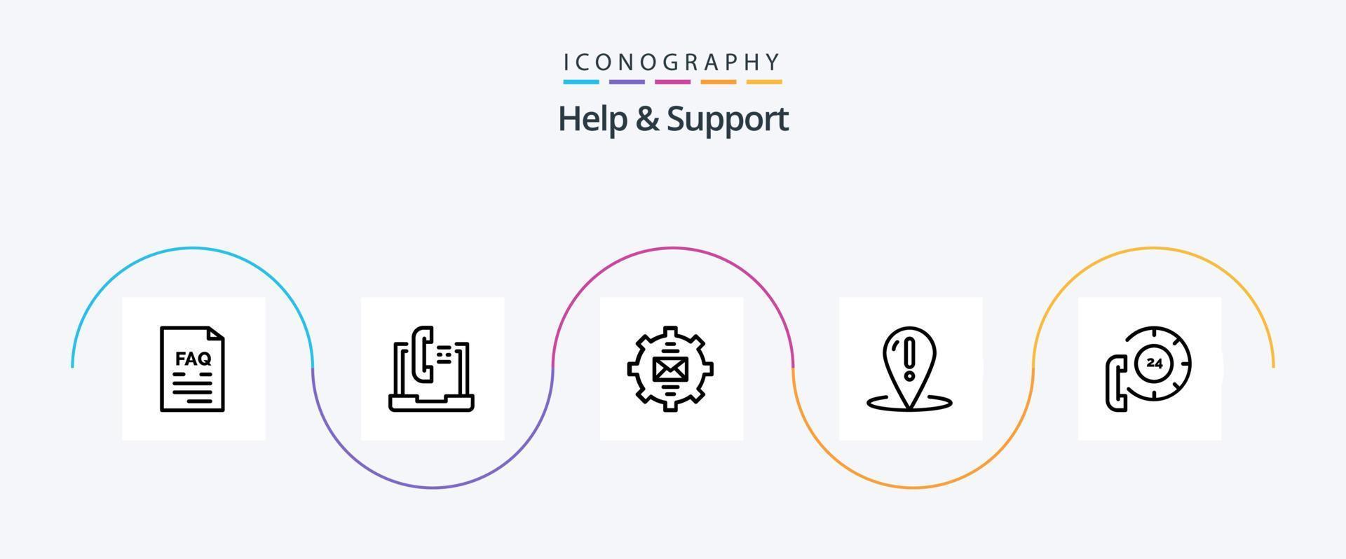 Help And Support Line 5 Icon Pack Including place. help. laptop. mail. email vector