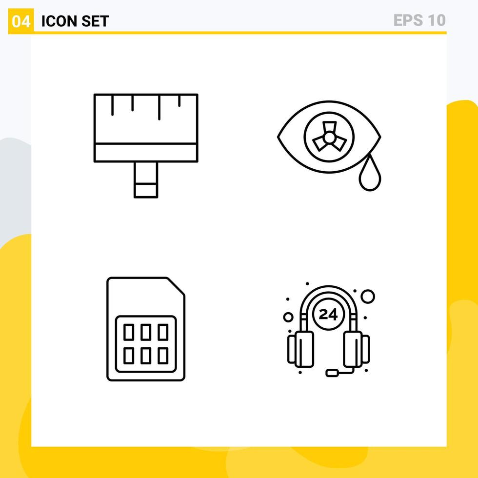 paquete de 4 signos y símbolos modernos de colores planos de línea rellena para medios de impresión web, como herramientas de teléfono de arte, elementos de diseño vectorial editables de tarjeta sim zombie vector