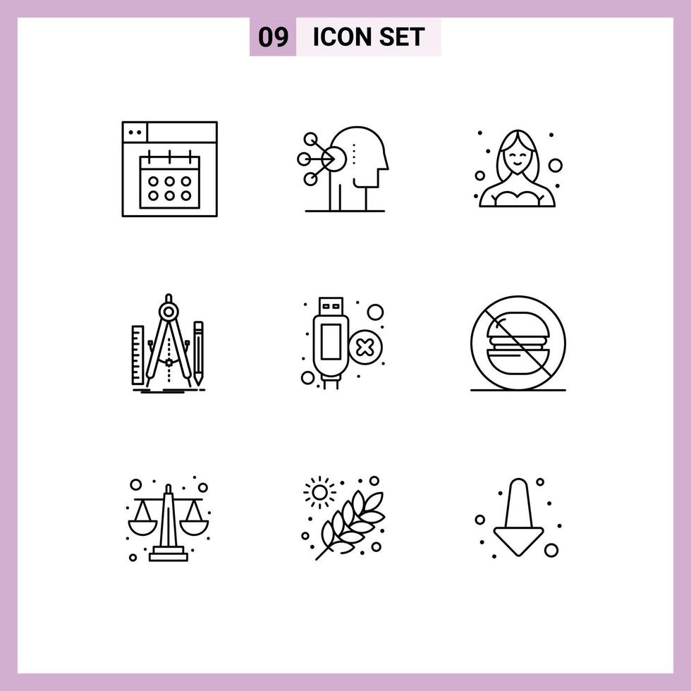 9 Universal Outline Signs Symbols of tool geometry avatar design user Editable Vector Design Elements