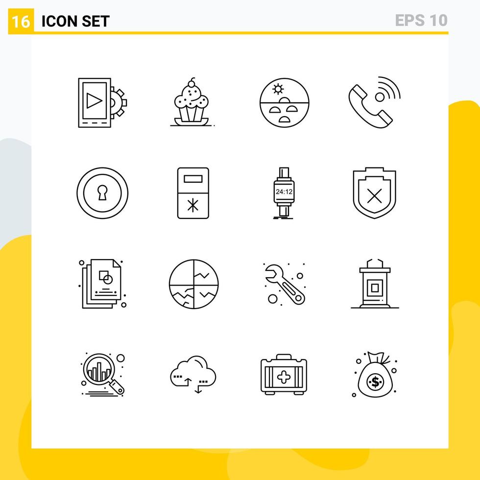 Mobile Interface Outline Set of 16 Pictograms of outgoing contact us dermatology contact skin Editable Vector Design Elements