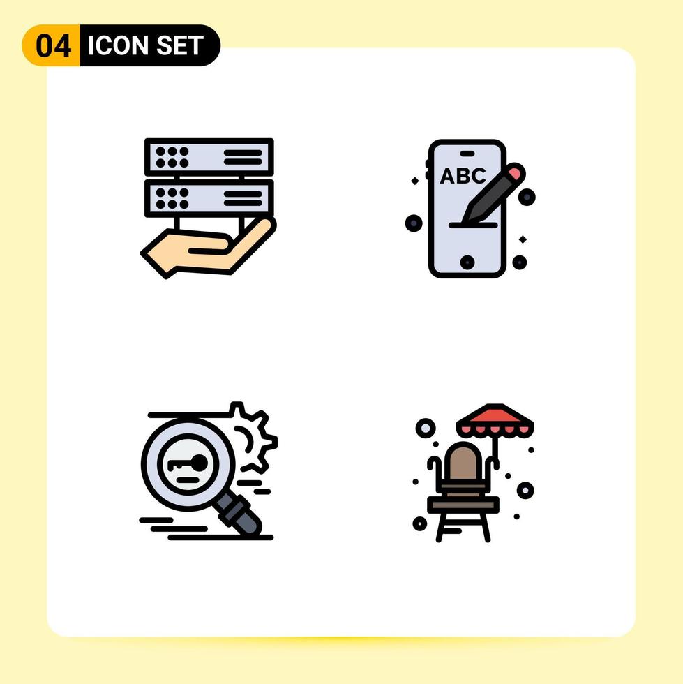 4 Filledline Flat Color concept for Websites Mobile and Apps data research control phone security Editable Vector Design Elements