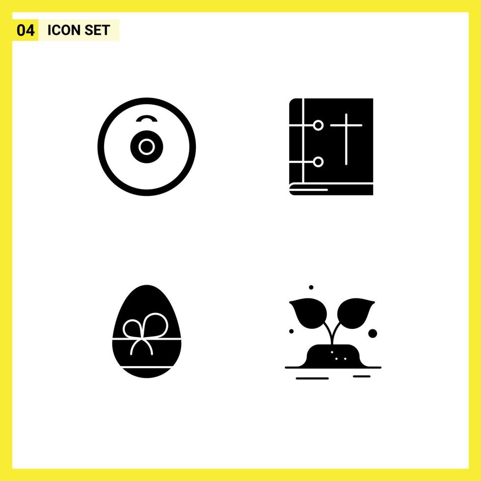 Pictogram Set of 4 Simple Solid Glyphs of barbell gift bible holy book eat Editable Vector Design Elements