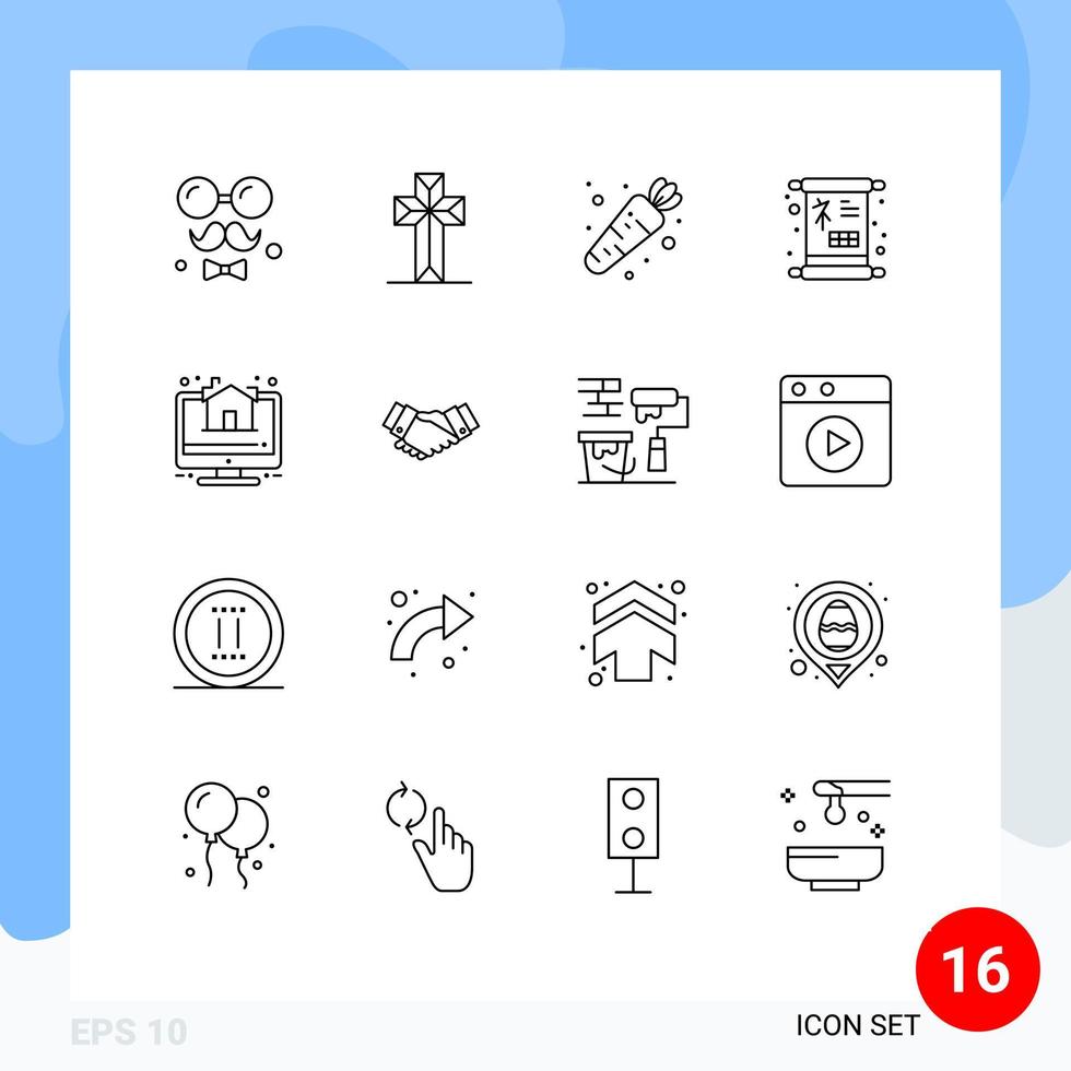 Set of 16 Modern UI Icons Symbols Signs for online sign easter new year chinese Editable Vector Design Elements