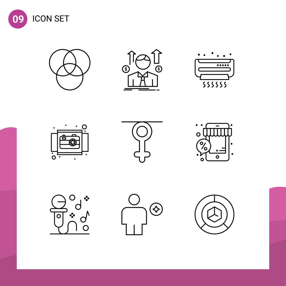 Set of 9 Vector Outlines on Grid for queen gender conditioner view ecommerce Editable Vector Design Elements