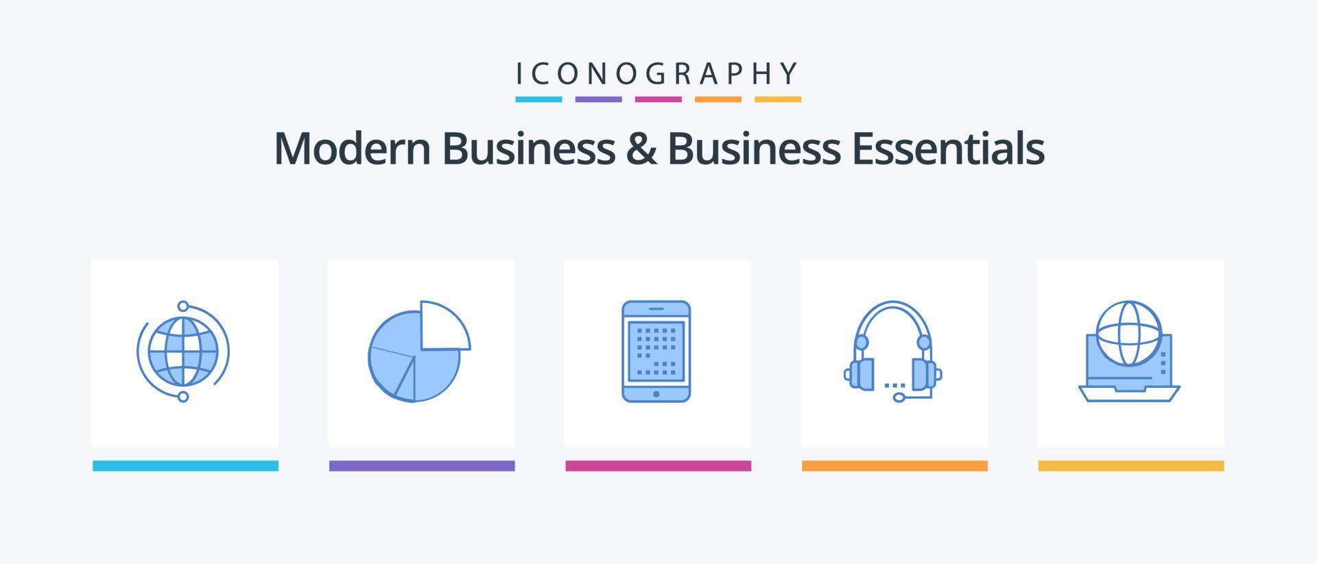 Modern Business And Business Essentials Blue 5 Icon Pack Including digital. computer. business. phone. pie. Creative Icons Design vector