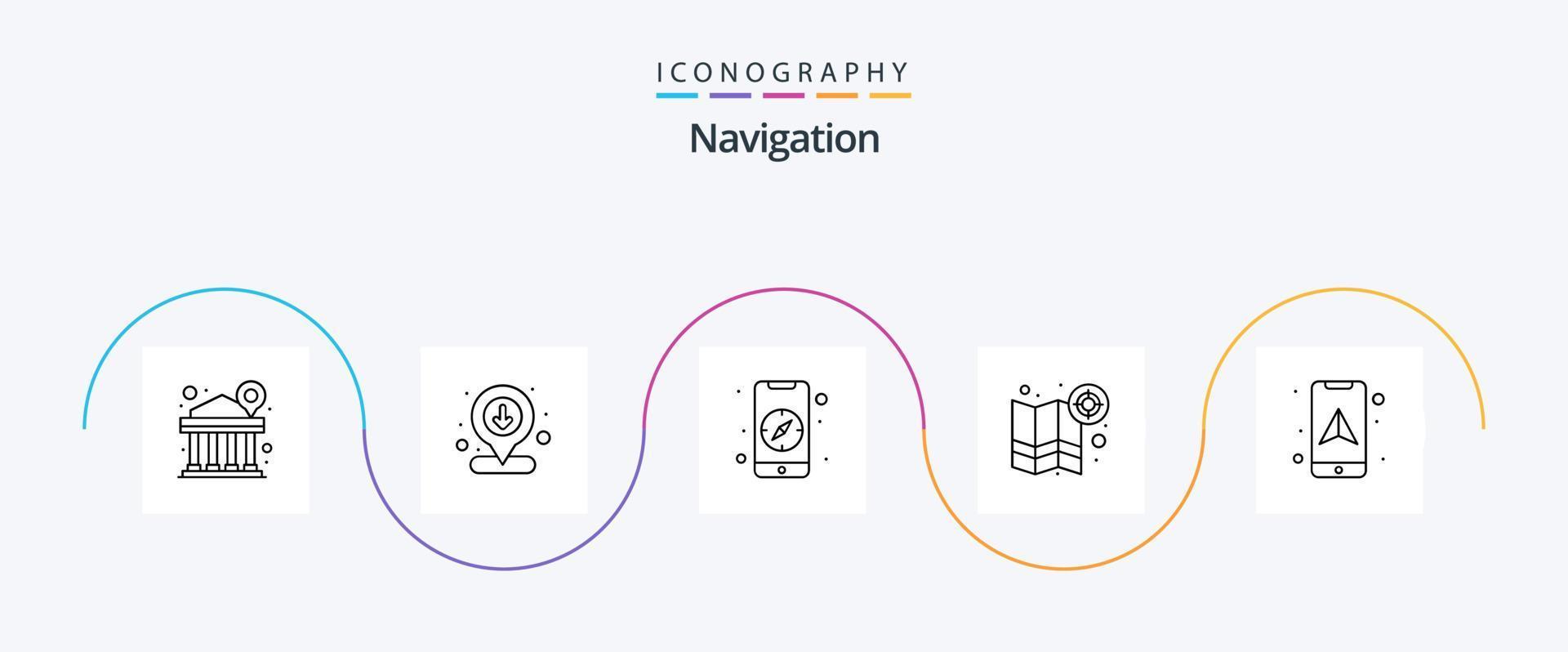 Navigation Line 5 Icon Pack Including location. target. compass. pin. map vector