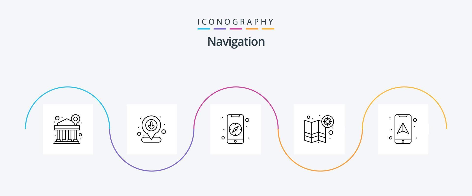 paquete de iconos de la línea de navegación 5 que incluye la ubicación. objetivo. Brújula. alfiler. mapa vector