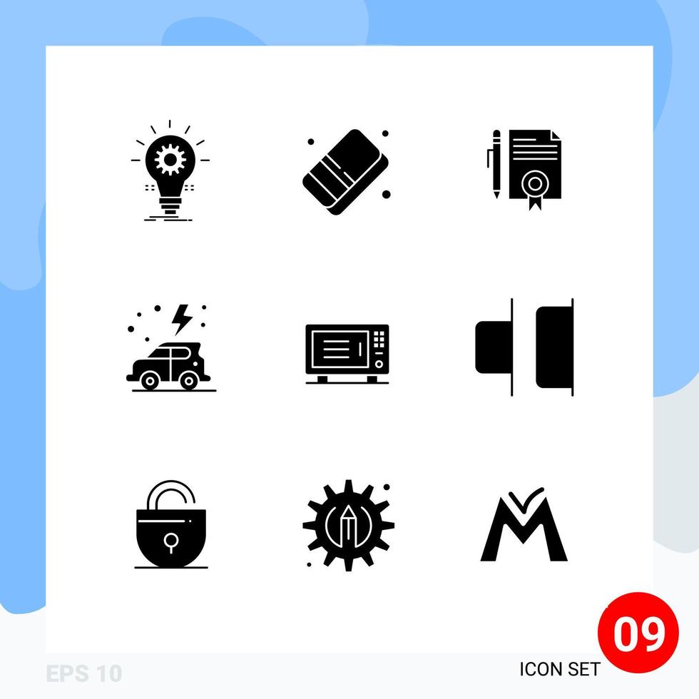 Mobile Interface Solid Glyph Set of 9 Pictograms of car day paint earth documents Editable Vector Design Elements