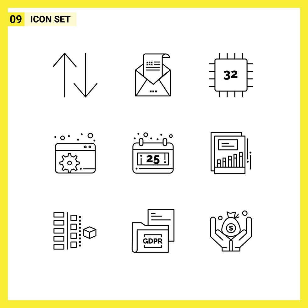 Modern Set of 9 Outlines and symbols such as christmas seo chip dashboard hardware Editable Vector Design Elements