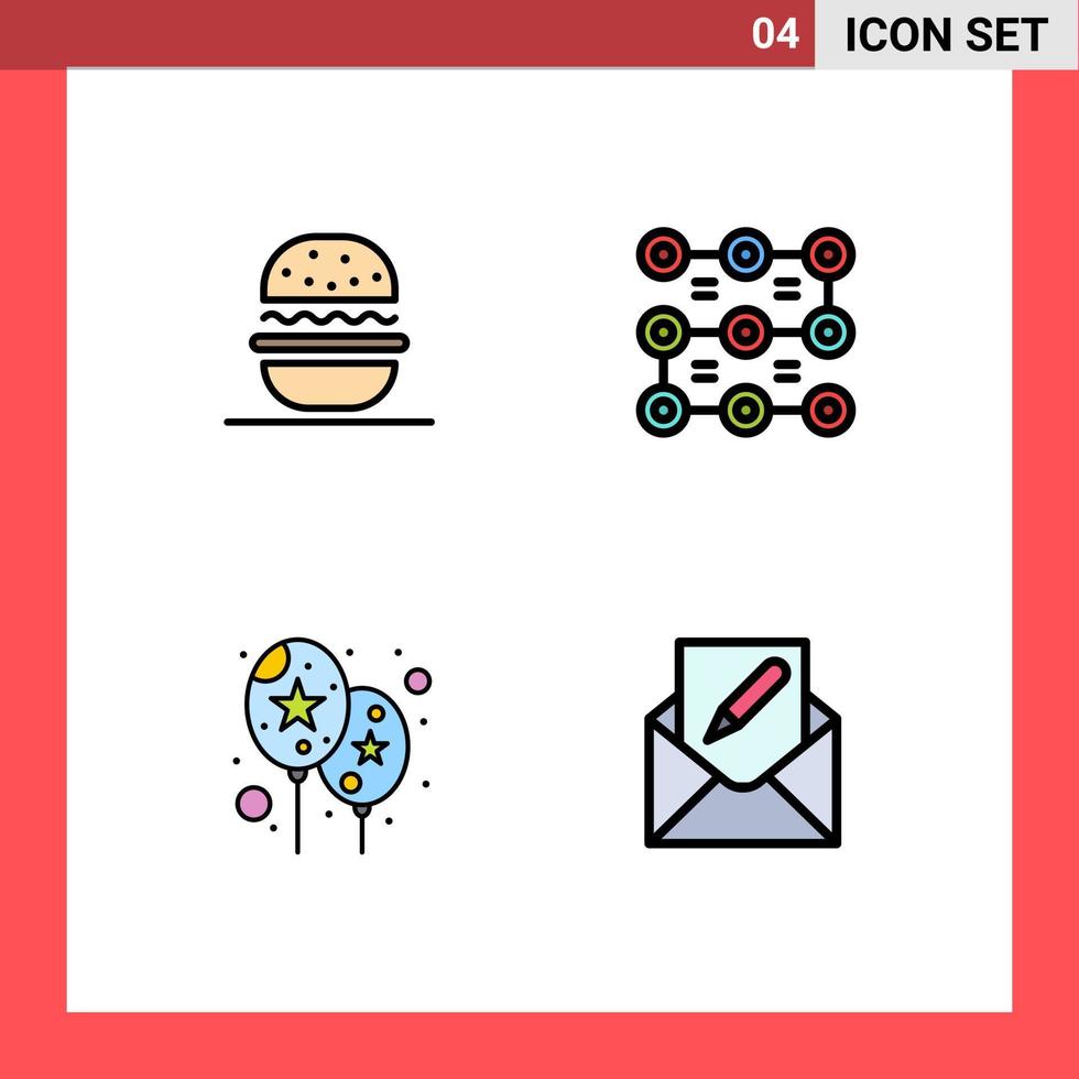 Set of 4 Modern UI Icons Symbols Signs for burger event usa protection compose Editable Vector Design Elements